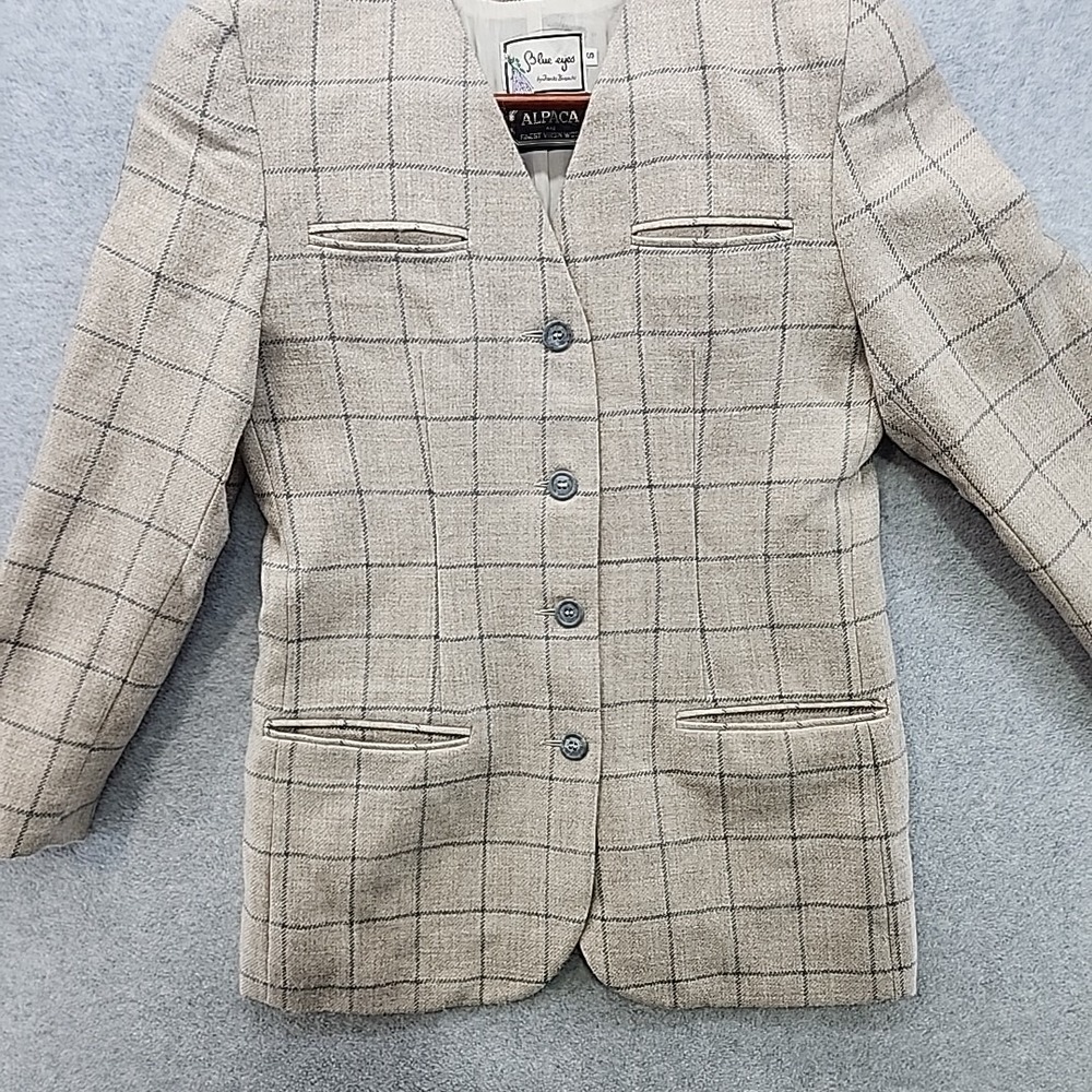 VTG Fausta Bianchi Womens Wool Alpaca Tan Plaid Blazer Jacket ITALY Cashmere - Picture 9 of 16